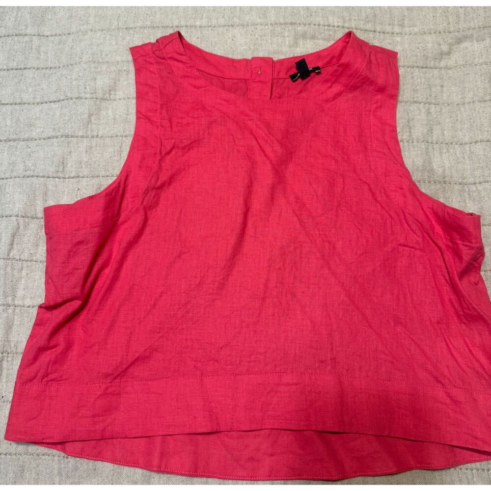 Express Linen-Blend Crew Neck Button Back Tank, Size M